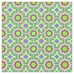 Retro geometric pattern greens and blues fabric
