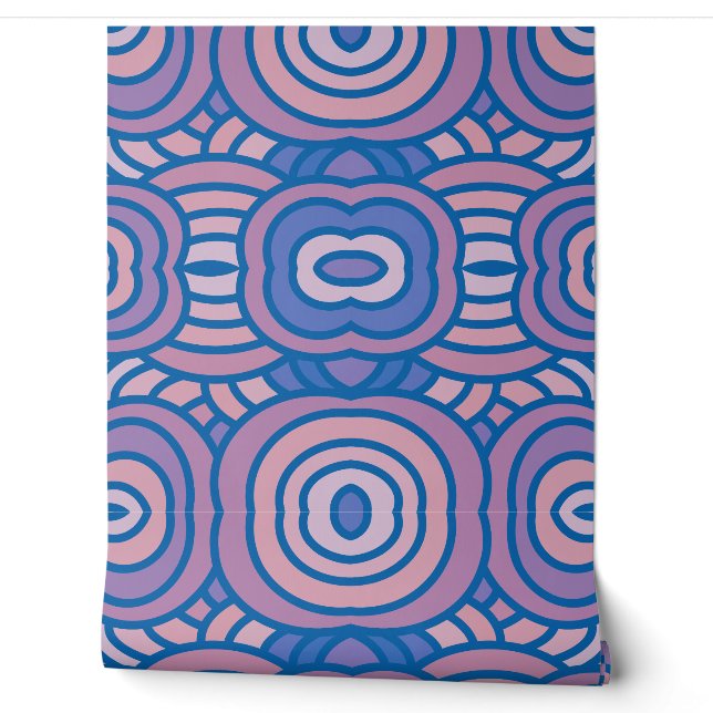 Retro Geometric Pattern in Blue and Pink  Wallpaper (Unrolling)