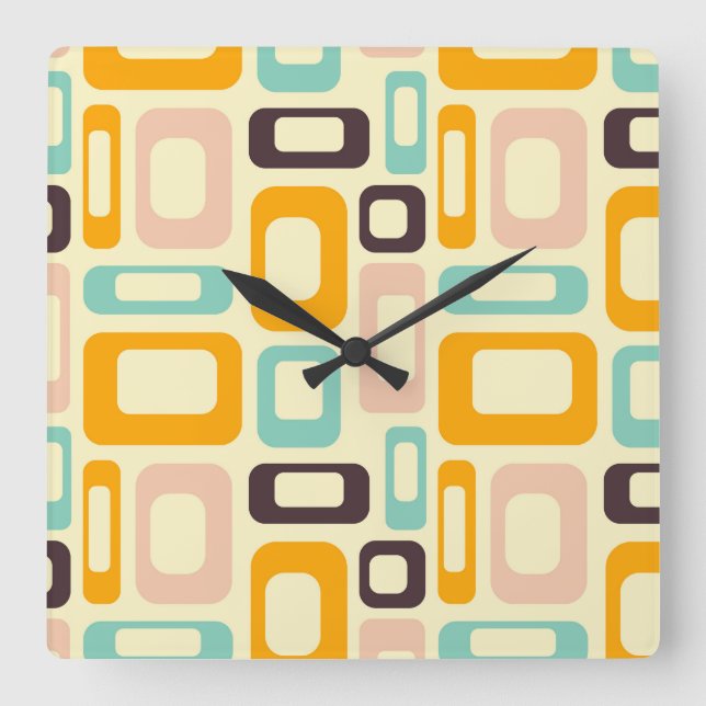 Retro geometric pattern in light beige background square wall clock (Front)