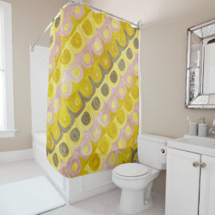 Retro Geometric Pattern in Yellow and Pink Shower Curtain
