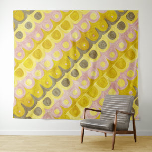 Retro Geometric Pattern in Yellow and Pink Tapestry