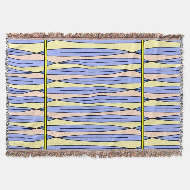 Retro Geometric Pattern in Yellow, Blue and Peach Throw Blanket (Front)