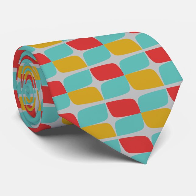 Retro Geometric Pattern on light grey Tie (Rolled)