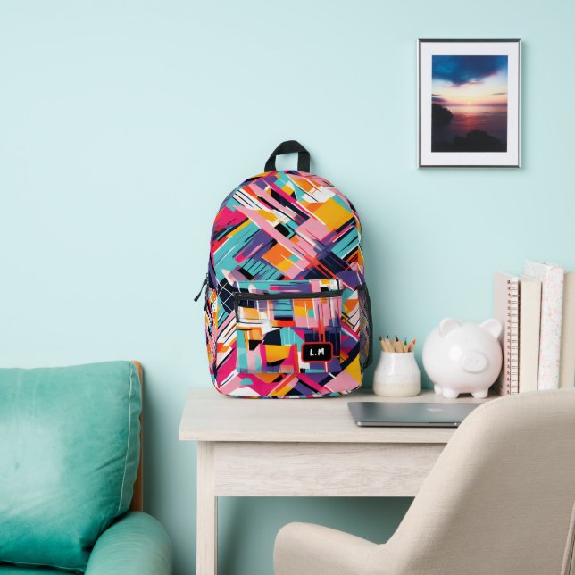 Retro geometric pattern printed backpack (Insitu)