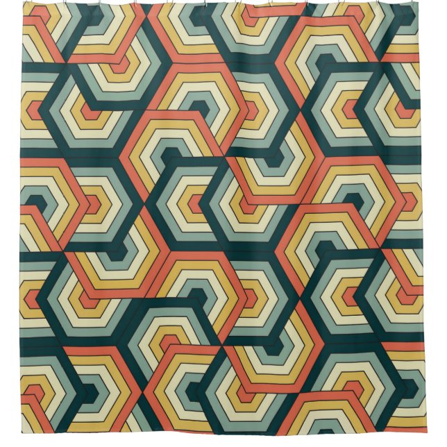 Retro Geometric Pattern Shower Curtain (Front)