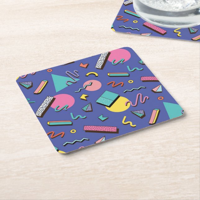 Retro Geometric Pattern Square Paper Coaster (Angled)