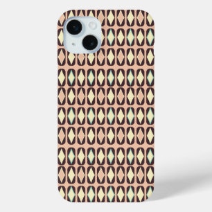 Retro geometric pattern with brown, yellow, blue iPhone 15 mini case