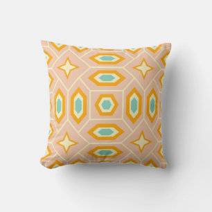 Retro geometric pattern with hexagons and stars cushion
