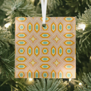 Retro geometric pattern with hexagons and stars glass tree decoration