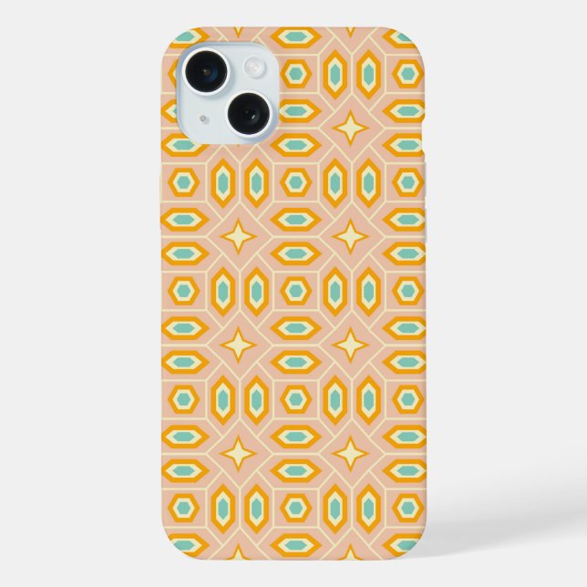 Retro geometric pattern with hexagons and stars iPhone case (Back)
