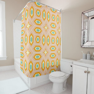 Retro geometric pattern with hexagons and stars shower curtain