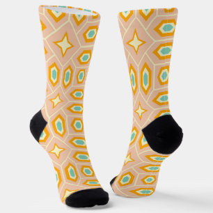 Retro geometric pattern with hexagons and stars socks