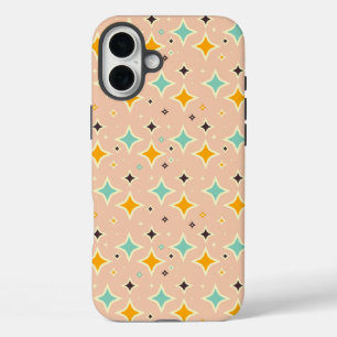 Retro geometric pattern with teal, orange, black iPhone 16 plus case
