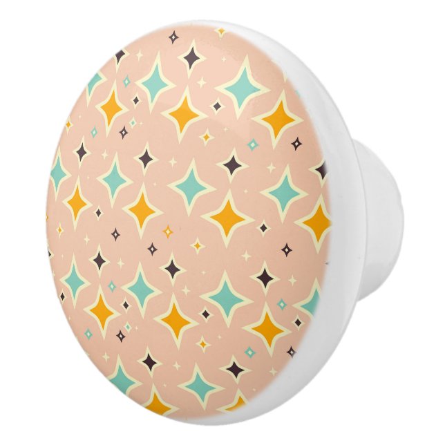 Retro geometric pattern with teal, orange, black ceramic knob (Right)