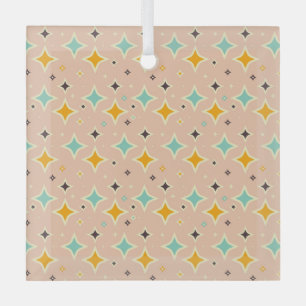 Retro geometric pattern with teal, orange, black glass tree decoration
