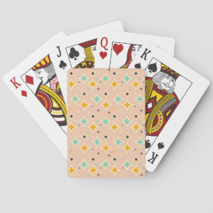 Retro geometric pattern with teal, orange, black playing cards