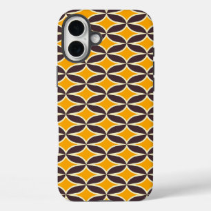 Retro geometric pattern yellow and brown leaf iPhone 16 plus case