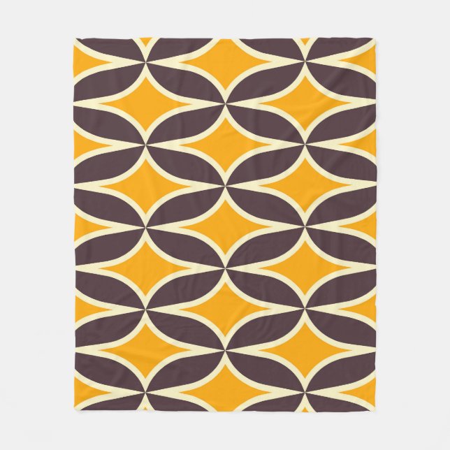 Retro geometric pattern yellow and brown leaf fleece blanket (Front)