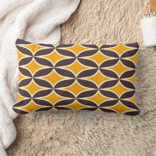 Retro geometric pattern yellow and brown leaf lumbar cushion