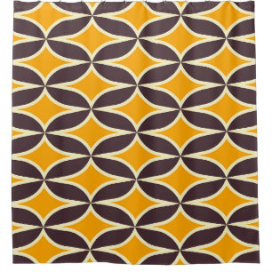 Retro geometric pattern yellow and brown leaf shower curtain