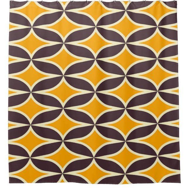 Retro geometric pattern yellow and brown leaf shower curtain (Front)