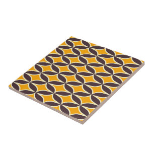 Retro geometric pattern yellow and brown leaf tile