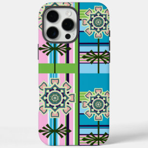 Retro geometric patterns and fantasy flowers iPhone 16 pro max case