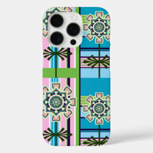 Retro geometric patterns and fantasy flowers iPhone 16 pro case