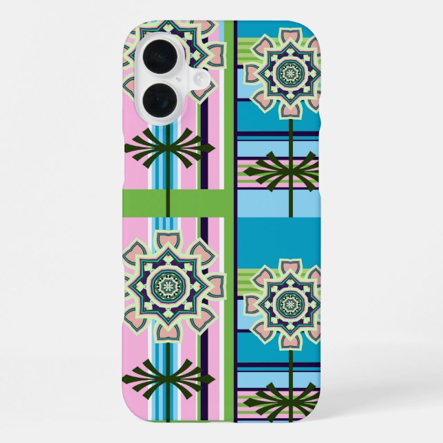 Retro geometric patterns and fantasy flowers iPhone case (Back)
