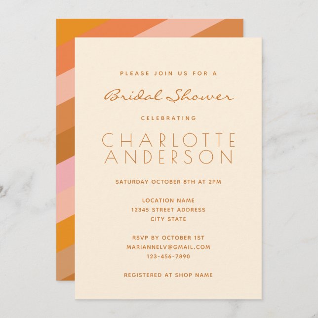 Retro Geometric Pink and Orange Bridal Shower Invitation (Front/Back)