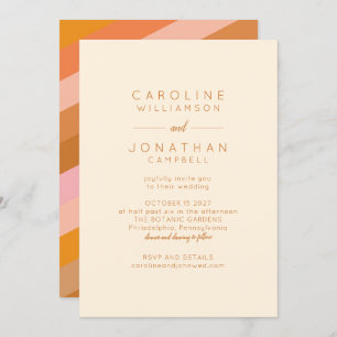Retro Geometric Pink and Orange Chic Wedding Invitation