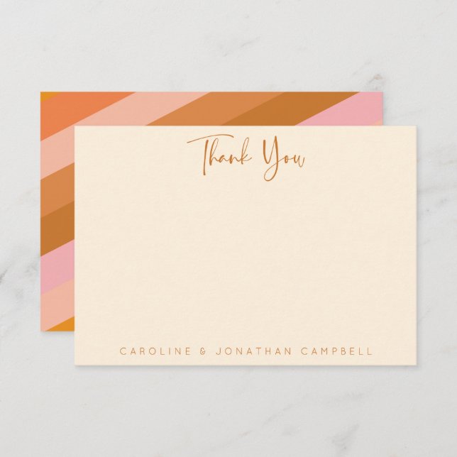 Retro Geometric Pink and Orange Personalised Thank You Card (Front/Back)