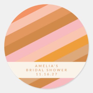 Retro Geometric Pink Orange Custom Bridal Shower  Classic Round Sticker