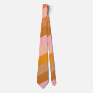 Retro Geometric Pink Orange Stripes Wedding Tie