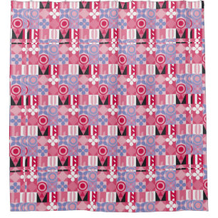 retro geometric print pattern shower curtain