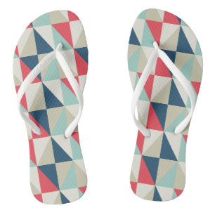 Retro Geometric Red and Blue Triangles Pattern Jandals