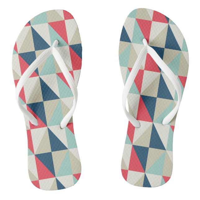 Retro Geometric Red and Blue Triangles Pattern Jandals (Footbed)