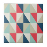 Retro Geometric Red and Blue Triangles Pattern Tile<br><div class="desc">Ceramic tile featuring trendy geometric pattern with blue, red and beige triangles.</div>