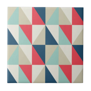 Retro Geometric Red and Blue Triangles Pattern Tile