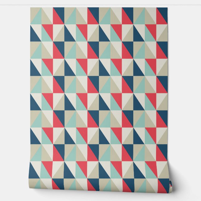 Retro Geometric Red and Blue Triangles Pattern  Wallpaper (Unrolling)