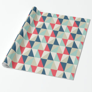 Retro Geometric Red and Blue Triangles Pattern Wrapping Paper