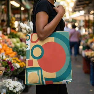 Retro Geometric Risograph Style Abstract Design Tote Bag