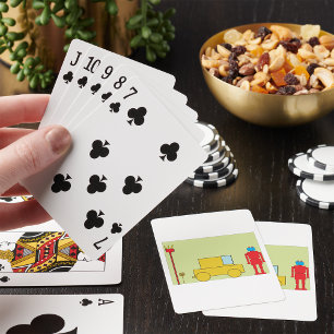 Retro Geometric Robot and Yellow Car Playing Cards