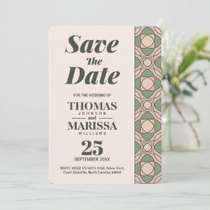 Retro Geometric Sage Green Save The Date Card