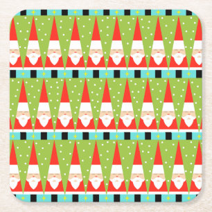Retro Geometric Santa Hard Paper Coasters