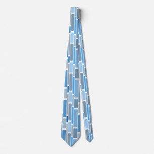 Retro Geometric Shades of Blue Grey Pattern Tie