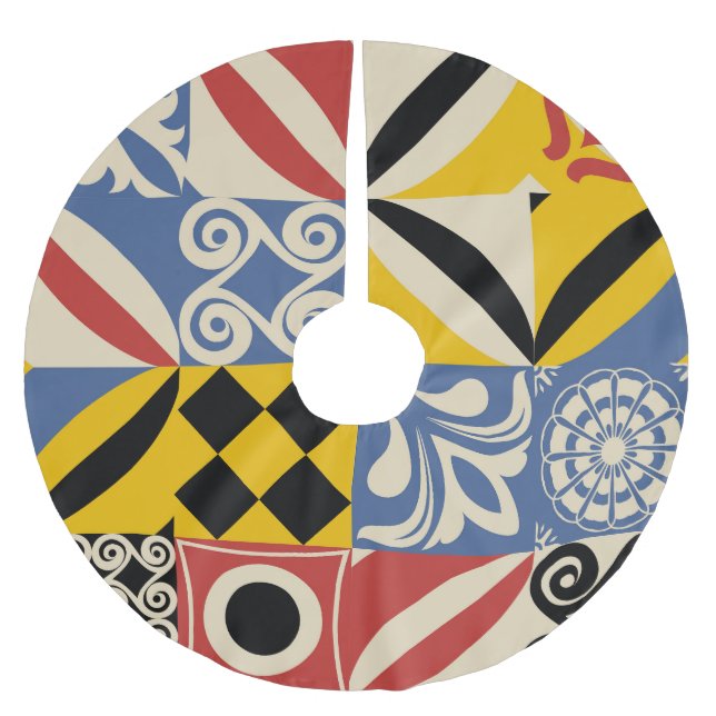 Retro geometric shapes: Azulejos tiles. Brushed Polyester Tree Skirt (Front)