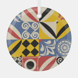 Retro geometric shapes: Azulejos tiles. Glass Tree Decoration