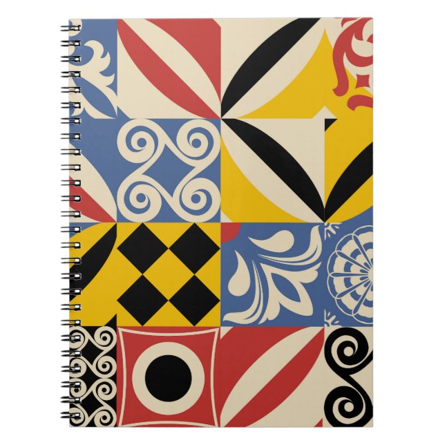 Retro geometric shapes: Azulejos tiles. Notebook (Front)
