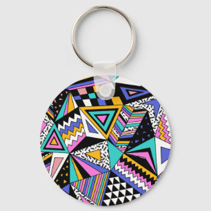 Retro Geometric Shapes: Colorful Vintage. Key Ring